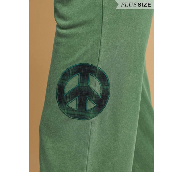 "The Harmony" Umgee Mineral Wash Peace Sign Plaid Pants - Picture 4 of 4